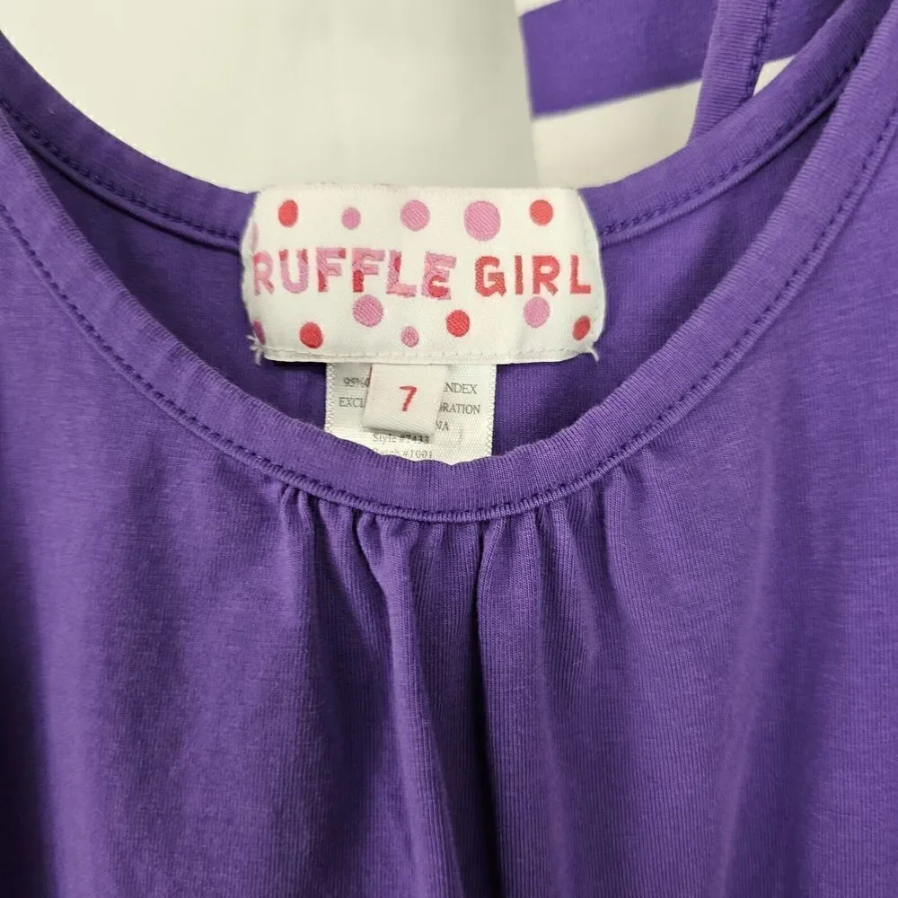 Ruffle Girl Purple White Striped Pants Girls Size 7 Solid Tank Summer Cute